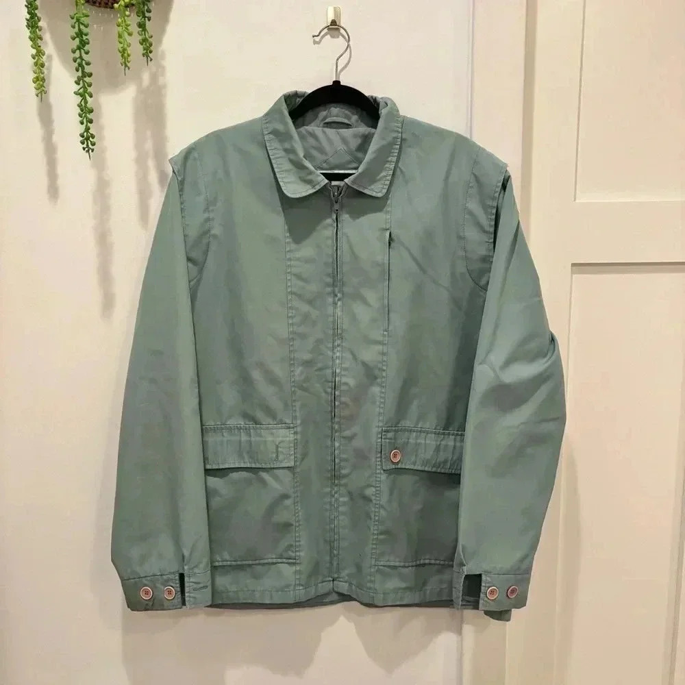 Vintage Field and Stream Jacket Teal Zip Down Pockets Size XXL